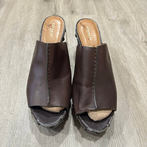 Coach Brown Hellena Leather Wedge Platform Heels Women's Size 11 - Picture 3 of 8